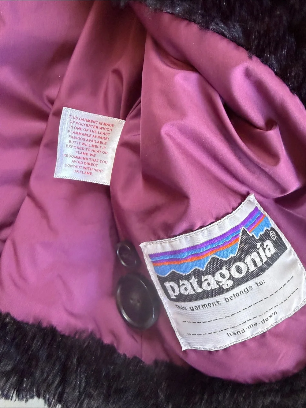 Patagonia Girls Pelage Faux Fur Jacket Coat Size S / 8 Black